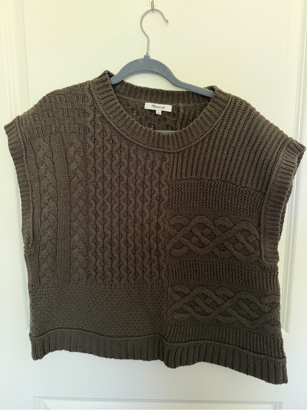 Madewell patchwork sweater vest | olive green | size L
